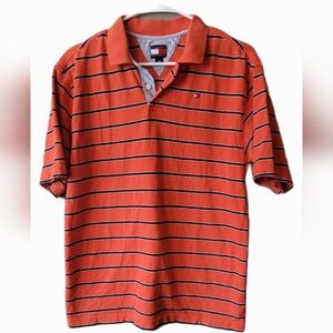Tommy Hilfiger Men's Polo in Orange with Navy Stripes